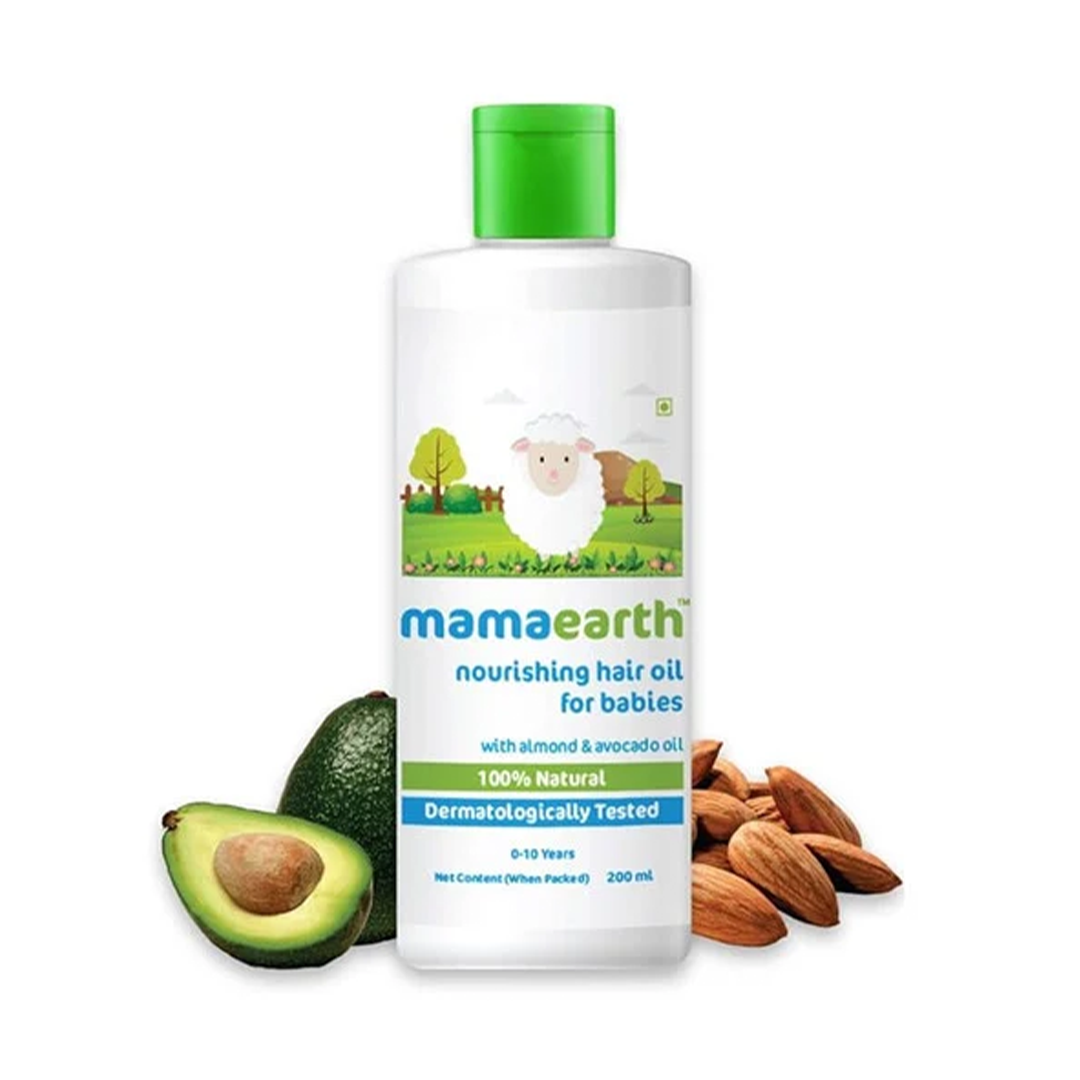 Mamaearth Nourishing Baby Hair Oil 200ml with Almond Avocado & Coconut Oil for Hair Growth and Scalp Care for Newborns and Kids