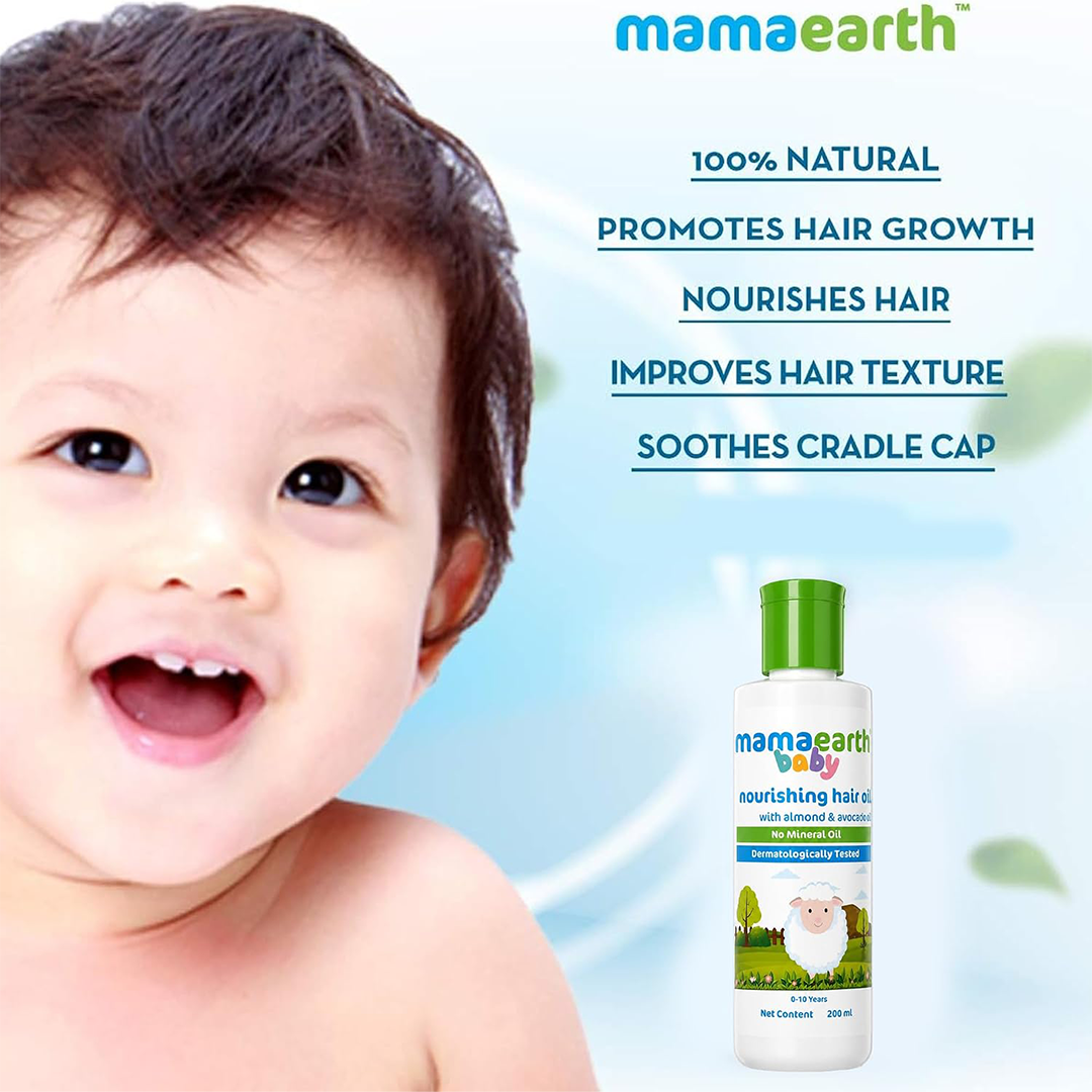 Mamaearth Nourishing Baby Hair Oil 200ml with Almond Avocado & Coconut Oil for Hair Growth and Scalp Care for Newborns and Kids