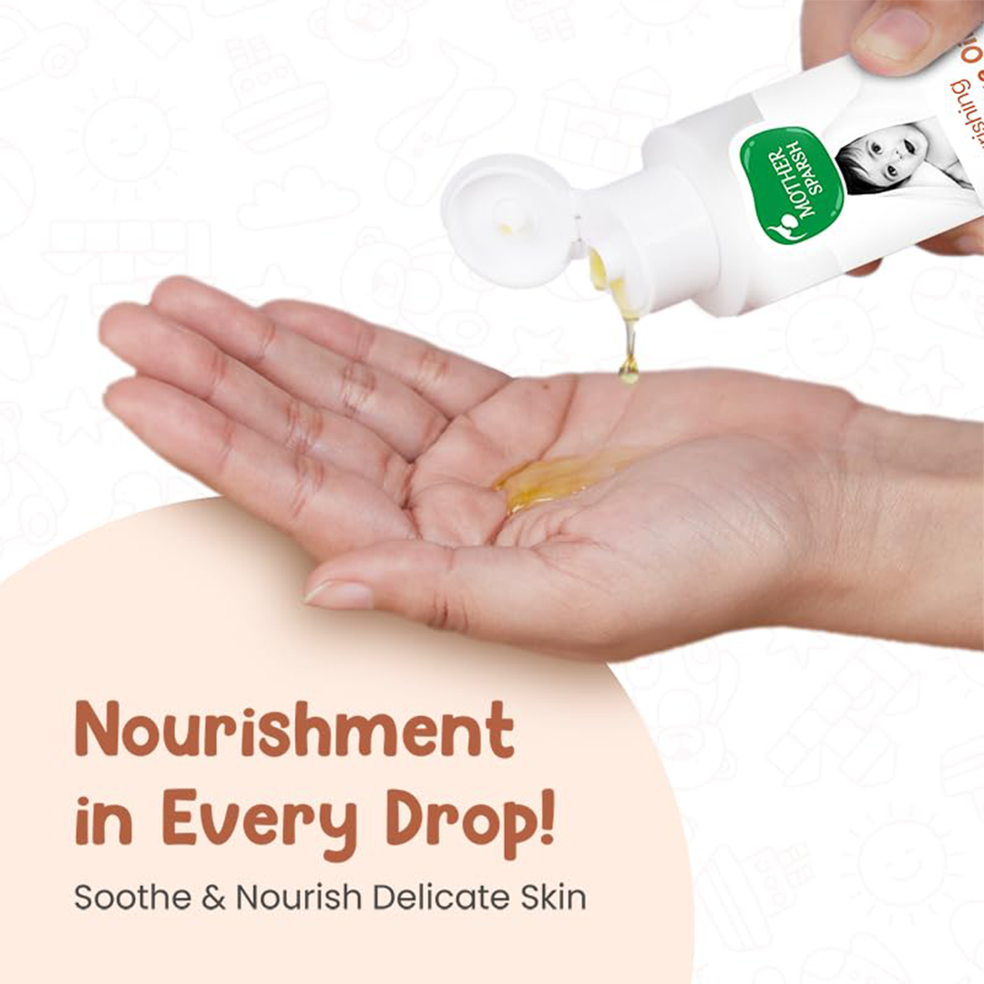 Mother Sparsh Ayurvedic Baby Massage Oil 100ml with 18 Herbal Extracts Almond & Avocado Oil Gentle Baby Skin Care