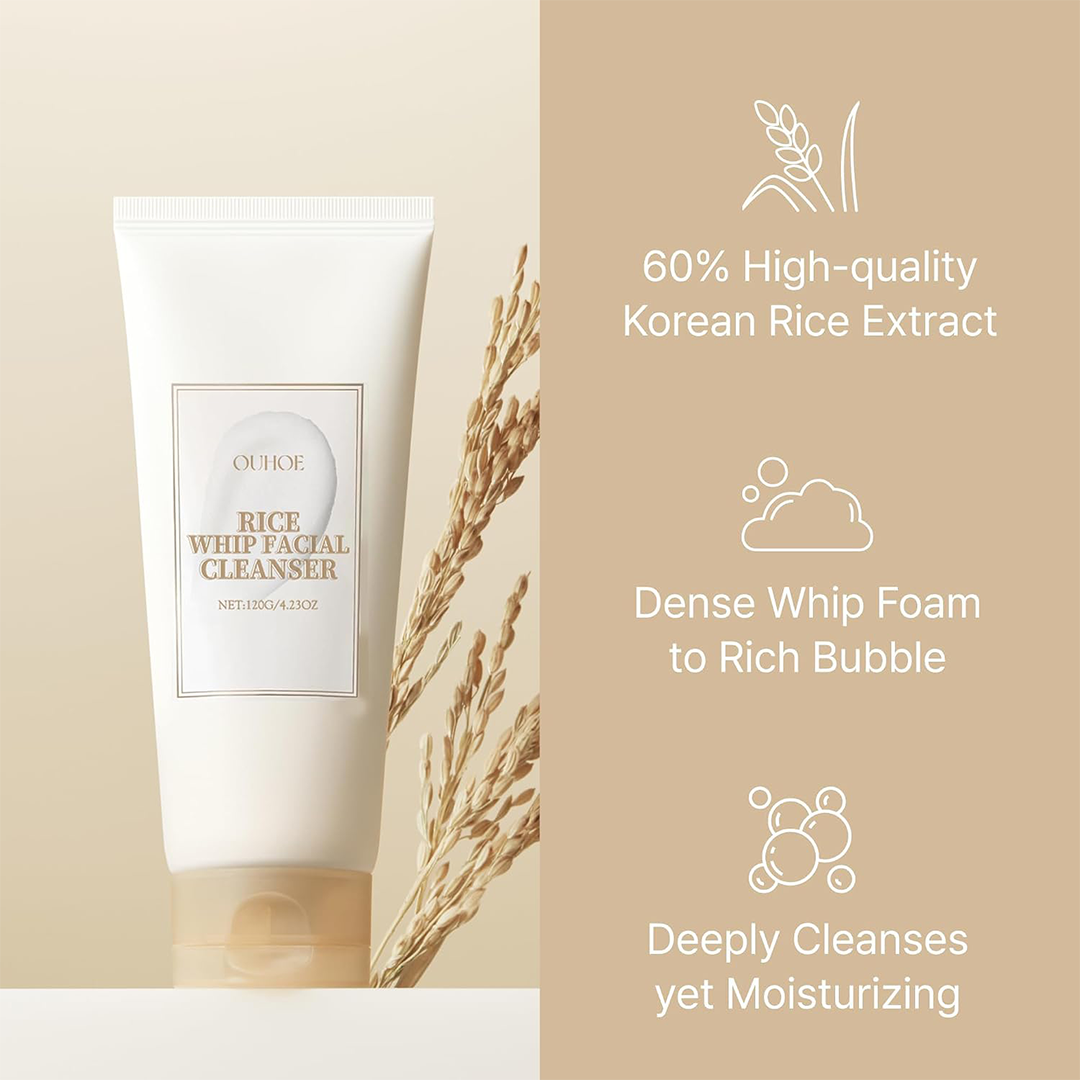 LBOYLOVE?? Rice Water Face Wash, Rice Whip Facial Cleanser for Sensitiv