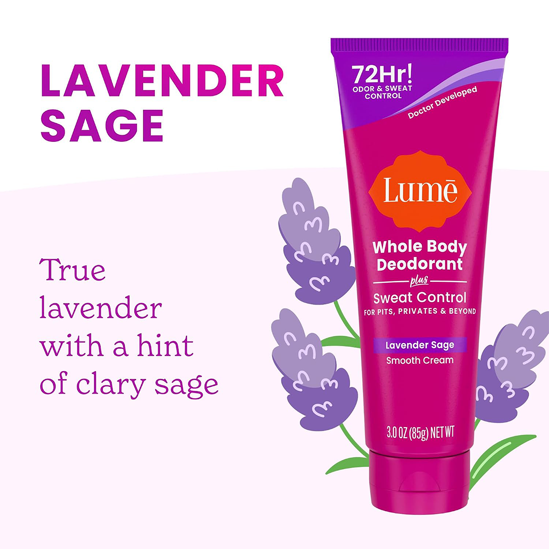 Lume Whole Body Deodorant Plus Sweat Control Smooth Cream Tube (Lavender Sage)