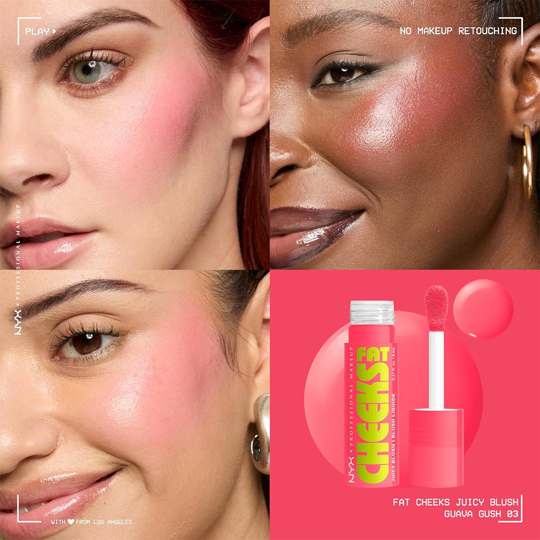 أحمر خدود سائل من NYX Professional Makeup، بتركيبة Fat Cheeks Juicy Blush، يدوم حتى 12 ساعة، لا يبهت، برائحة التين الفوار