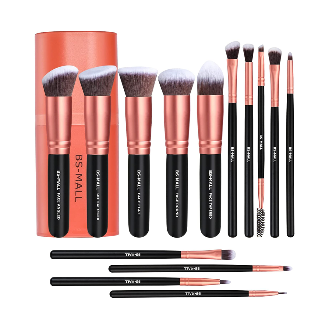 BS-MALL Makeup Brushes Premium Synthetic Foundation Powder Concealers Eye Shadows Makeup 14 Pcs Brush Set, Rose Golden, 1 Coun