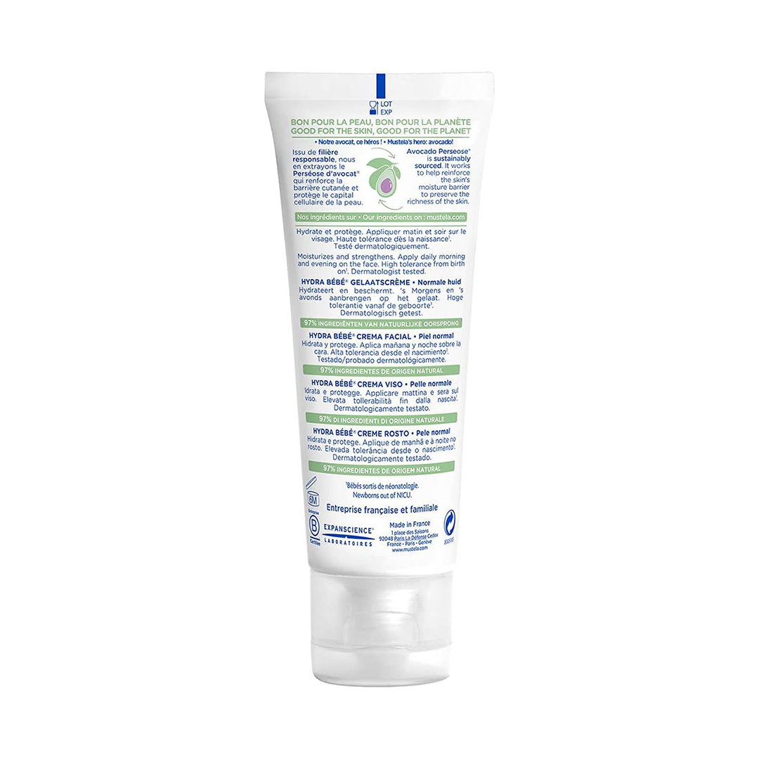Mustela Hydra Bebe Face Cream Daily Baby Moisturizer with Avocado, 40ml