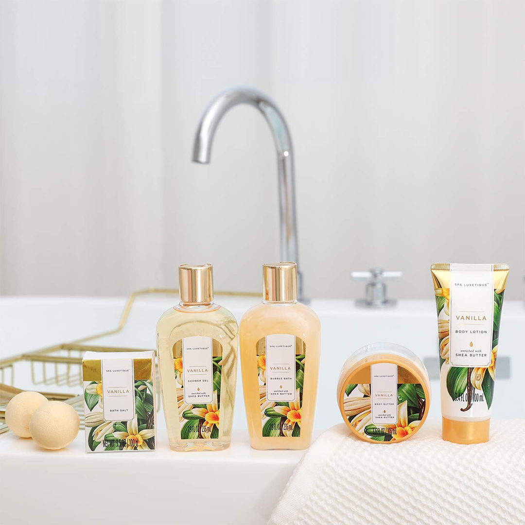 Spa Luxetique Vanilla Bath & Body Gift Set for Women 8 Pcs Relaxing Self Care Set