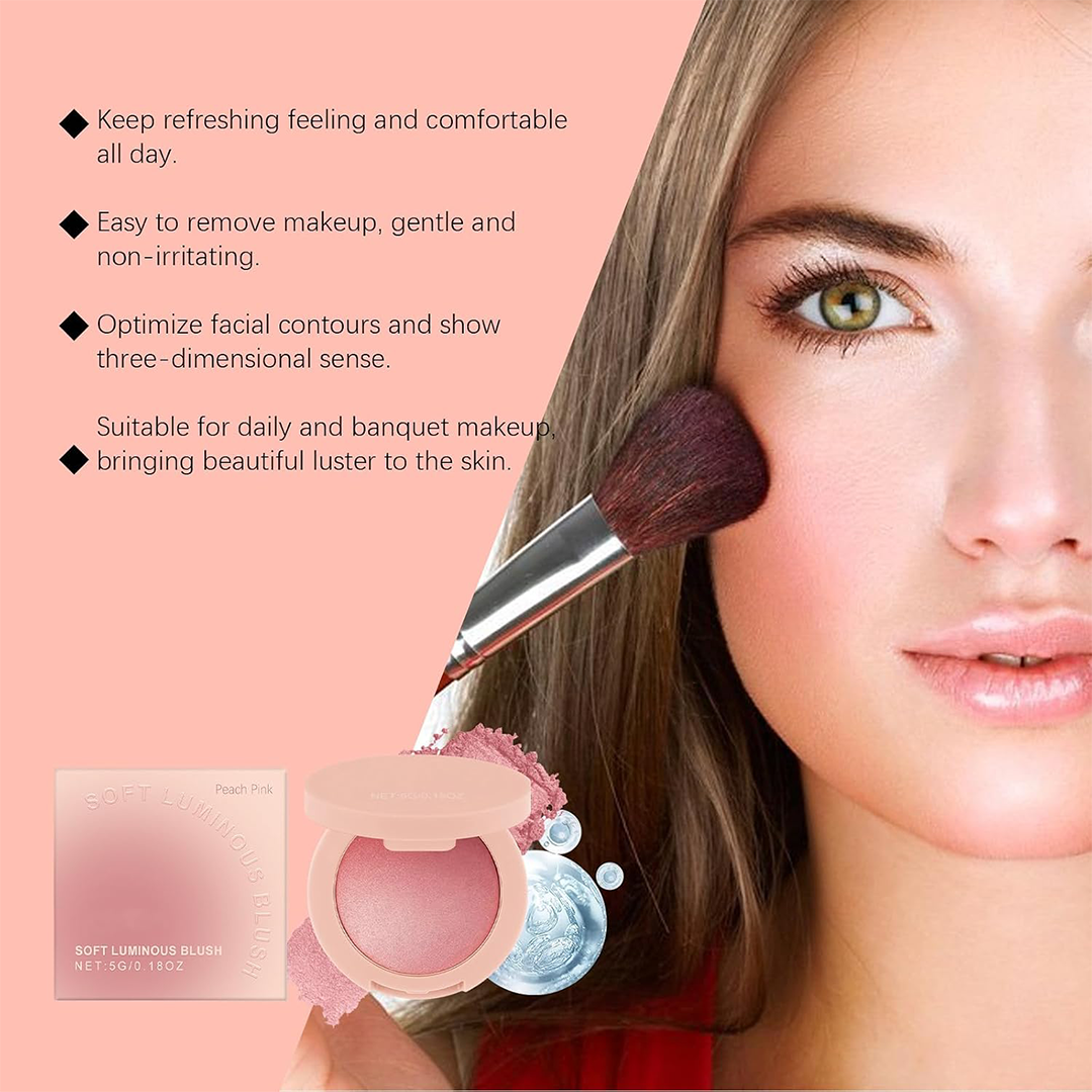 Peach Pink Soft Luminous Blush, High-pigment Color, Long-Lasting Powder Blush, Lightweight, Natural Radiance, Smooth, Blendable, Long-lasting All-Day Face Enhancing Makeup Color, Daily Wear