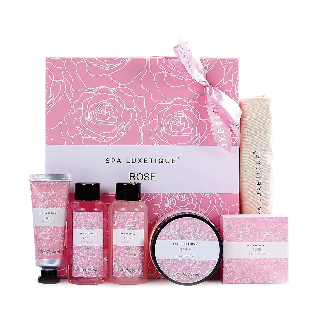 Spa Luxetique Rose 6-Piece Gift Set Bath & Body Spa Kit with Travel Bag