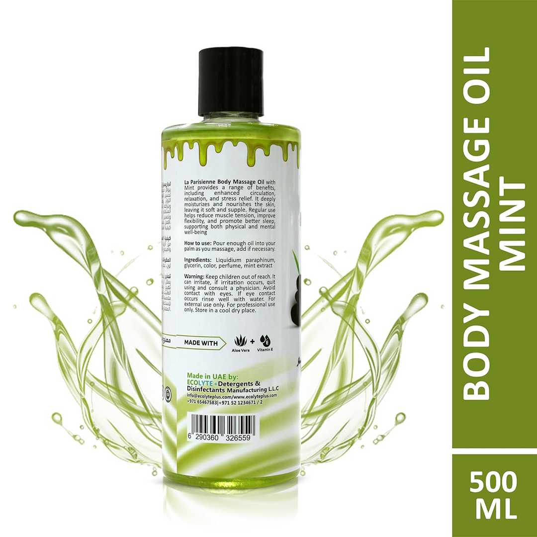 ECOLYTE+ La Parisienne Body Massage Oil Mint Stress Relief & Skin Nourishing 500ml