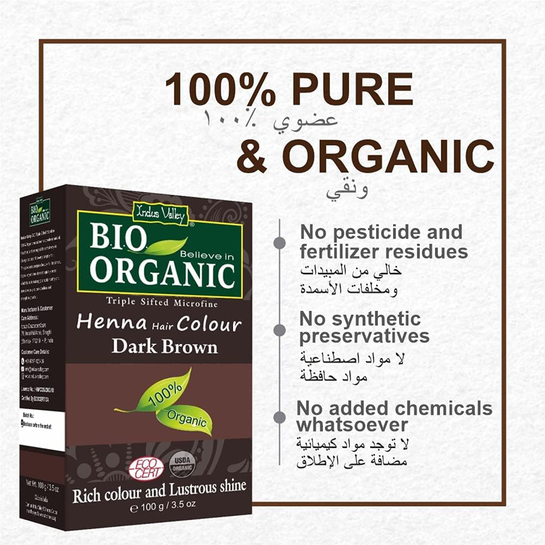 Indus Valley Bio Organic Natural Henna (Dark Brown) The "Chemical-Free" Gray Cover