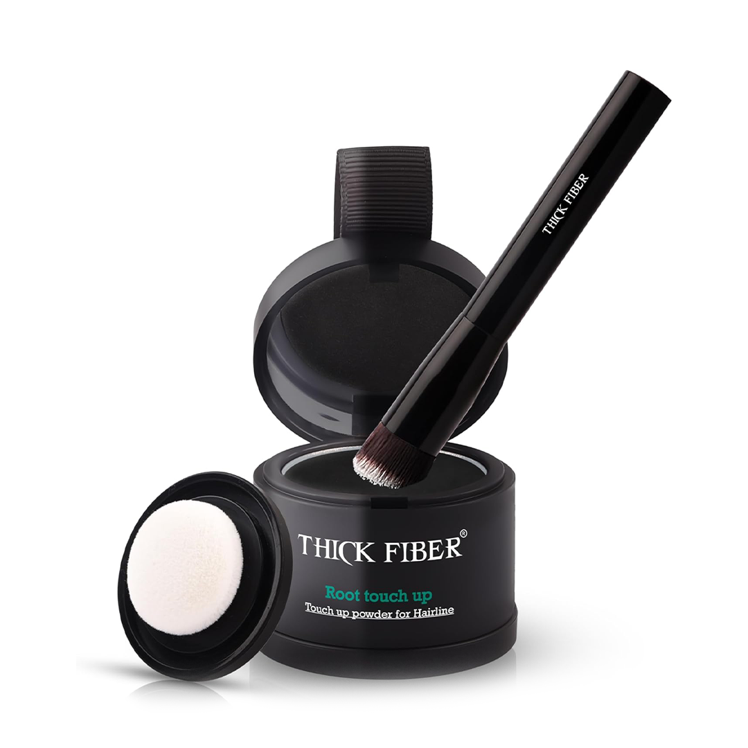 THICK FIBER Root Touch Up Hairline Powder Black Hair Filler with Applicator Brush
