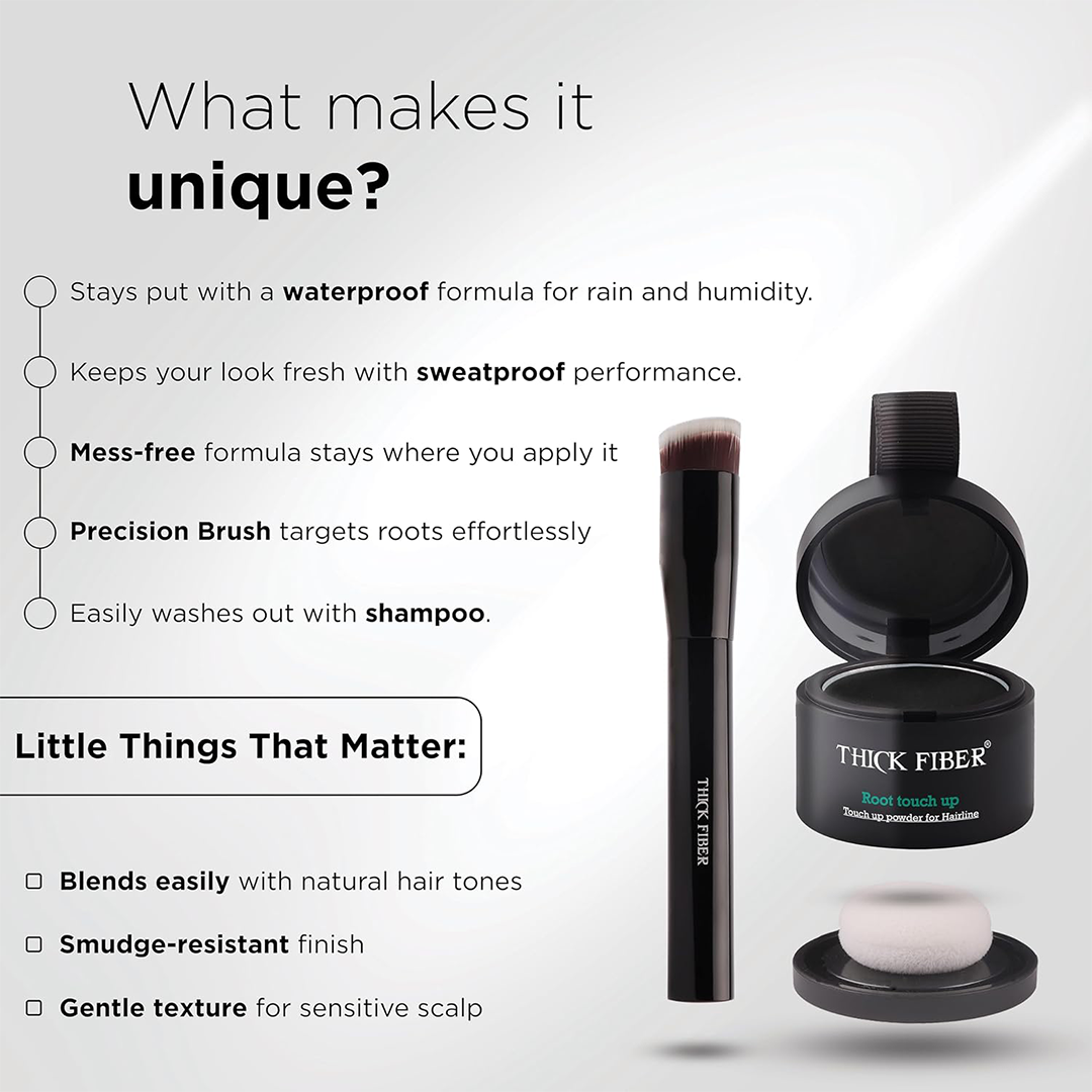 THICK FIBER Root Touch Up Hairline Powder Black Hair Filler with Applicator Brush