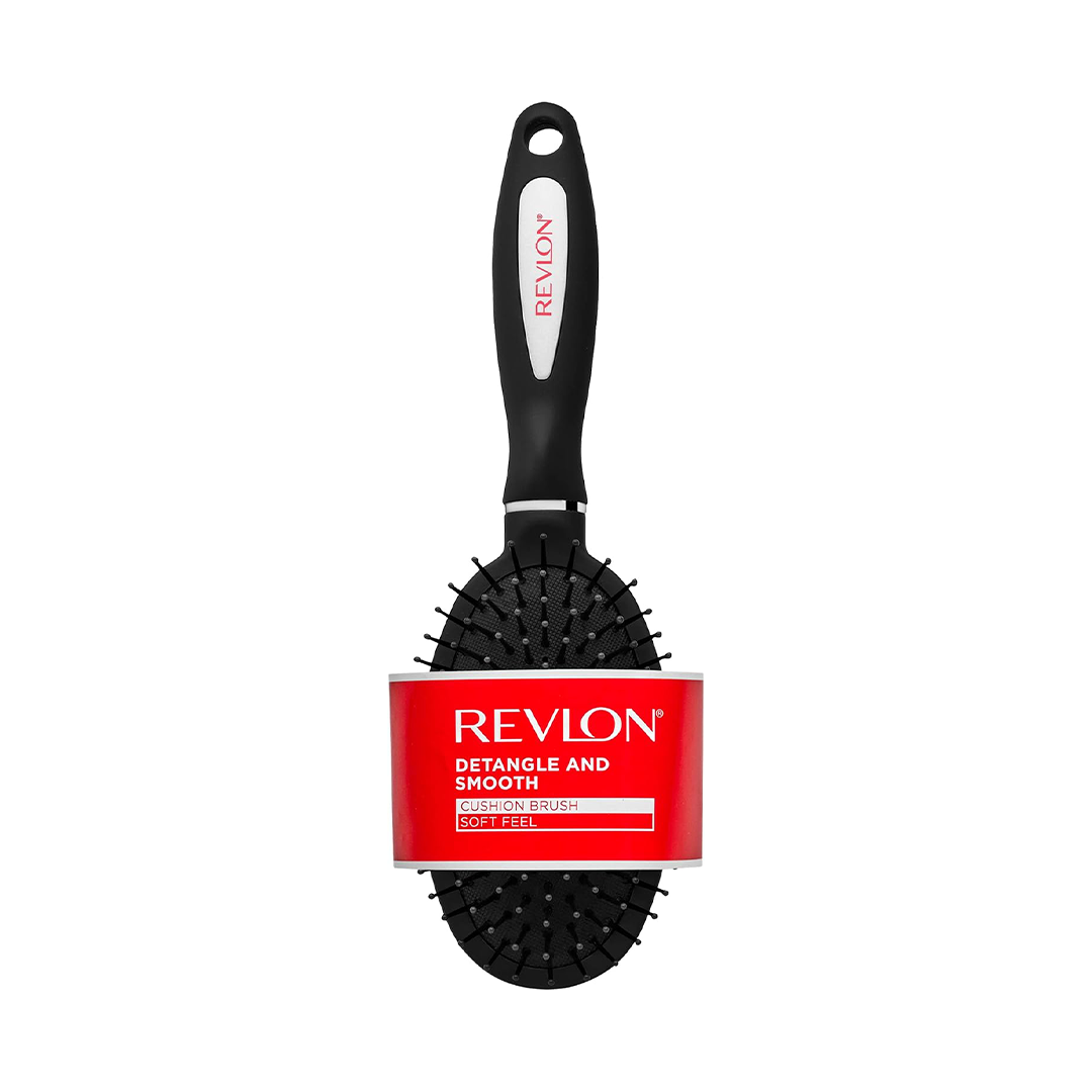 REVLON فرشاة شعر سوداء بفرشاة هوائية لفك تشابك الشعر وتنعيمه – فرشاة شعر لطيفة لجميع أنواع الشعر