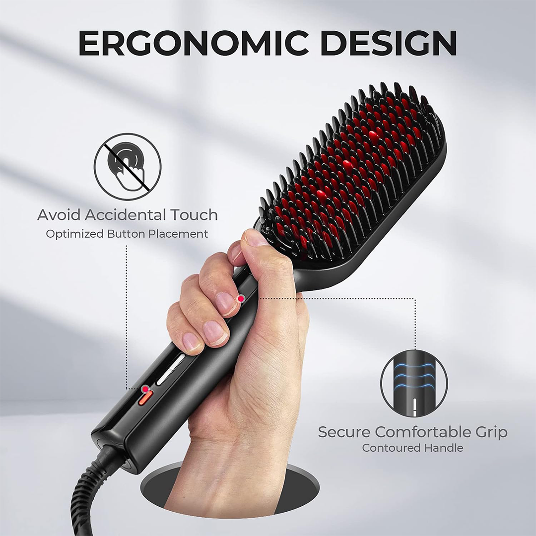 TYMO Hair Straightener Brush Ionic Ceramic Hot Comb, 16 Temps, Dual Voltage, Black