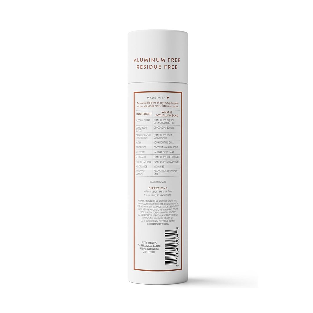 Native Deodorant & Body Spray Coconut & Vanilla, Aluminum-Free, All-Day Odor Protection