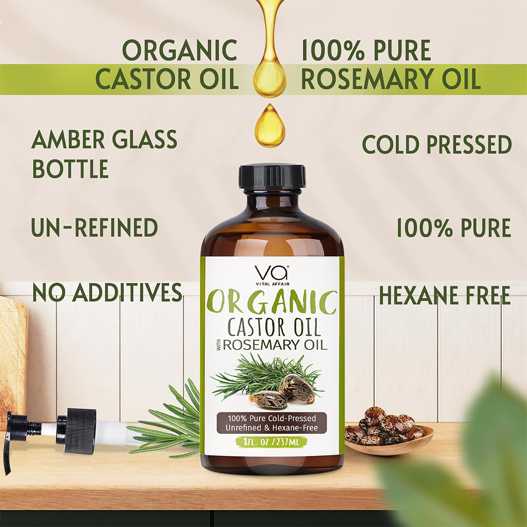 VITAL AFFAIR Organic Castor Oil with Rosemary Hair Growth Oil, 8 oz