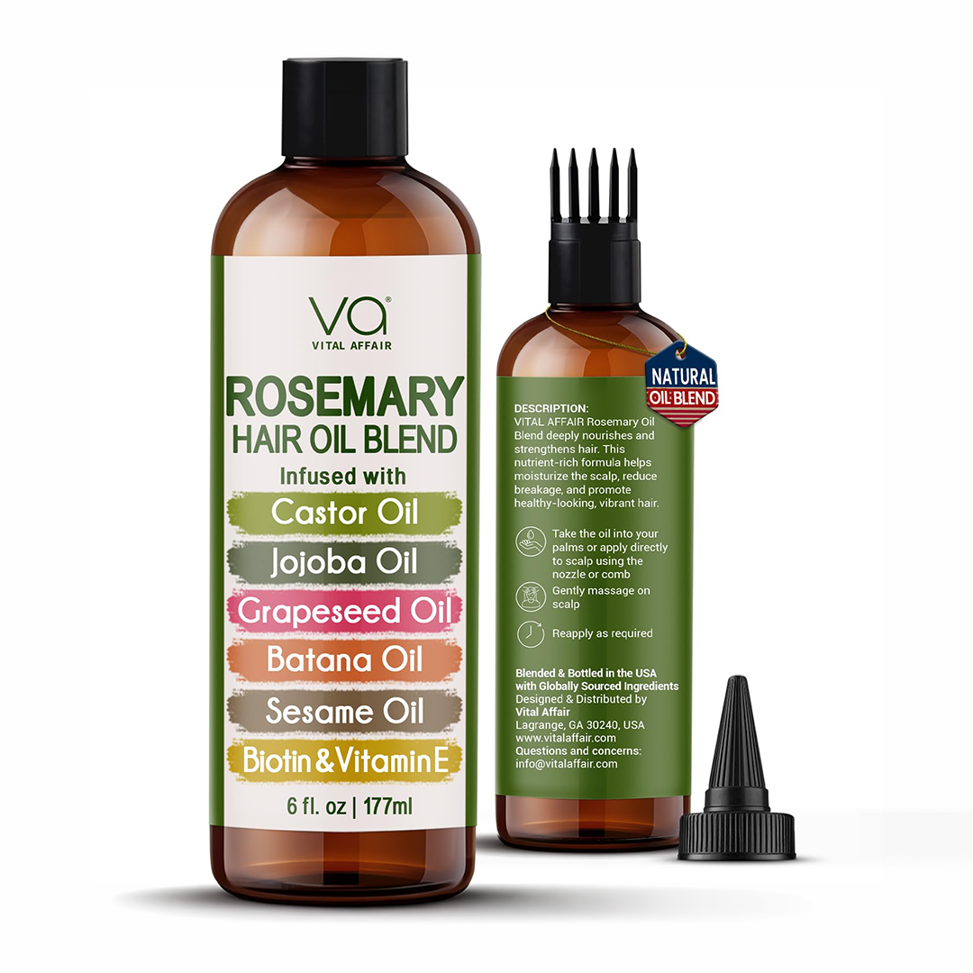 VITAL AFFAIR Hair Growth Oil Blend Rosemary, Castor, Batana & Jojoba, 6 oz