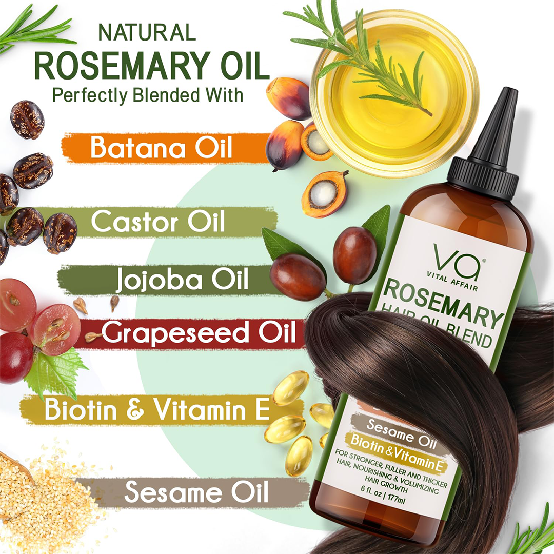VITAL AFFAIR Hair Growth Oil Blend Rosemary, Castor, Batana & Jojoba, 6 oz