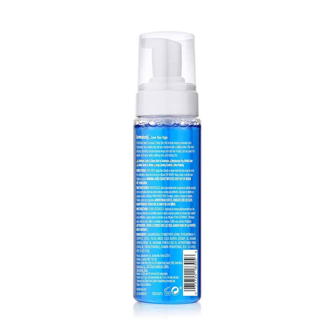 Lottabody Coconut Oil & Shea Curl Mousse Anti-Frizz Foam for Defined Curls, 7 oz