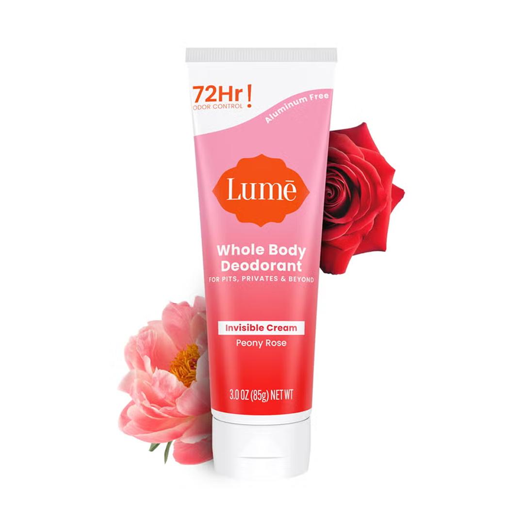 Lume Whole Body Deodorant Cream 72H Odor Control, Aluminum-Free (Peony Rose)