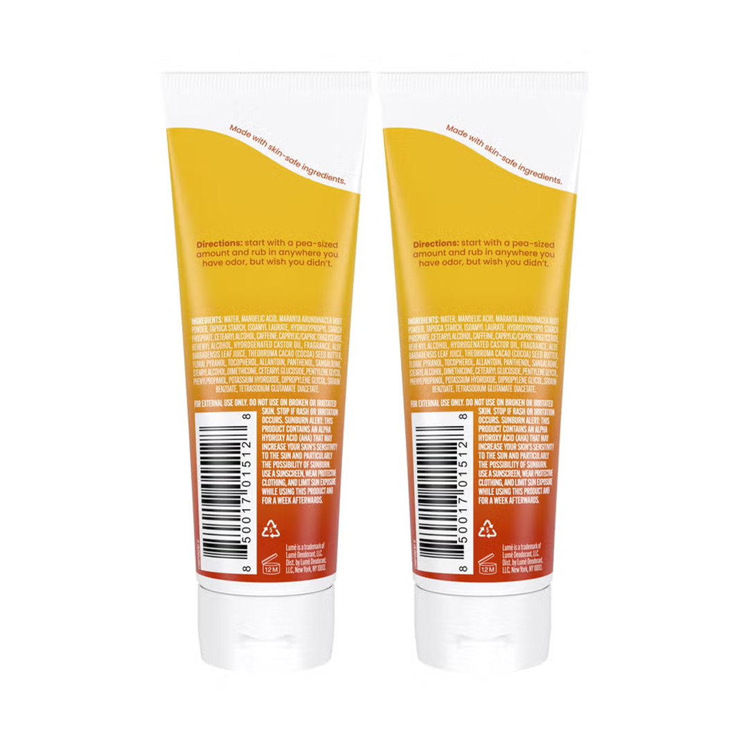 Lume Whole Body Deodorant Cream 72H Odor Control, Toasted Coconut, Pack of 2