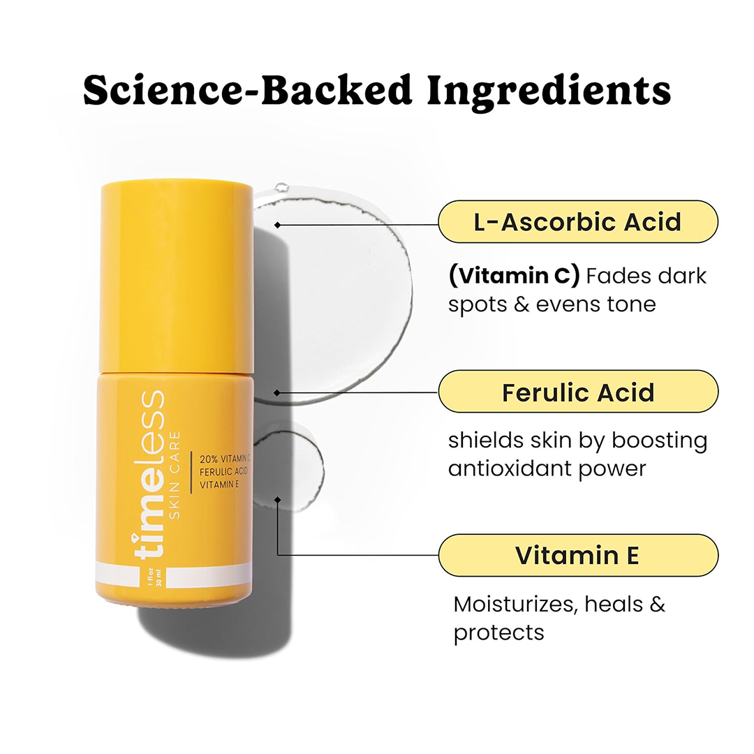 Timeless Vitamin C Serum Brightening with Vitamin E & Ferulic Acid, Fragrance-Free