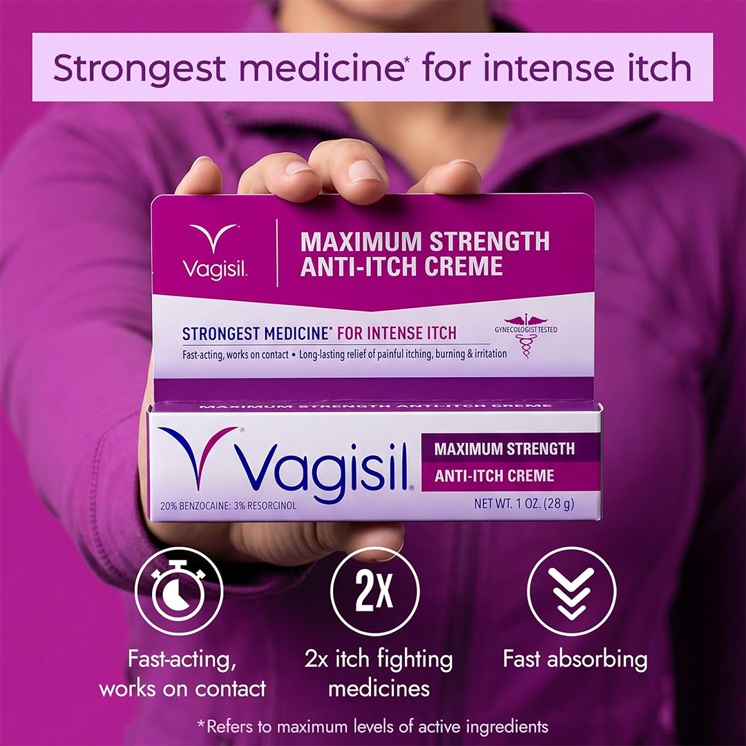 Vagisil Maximum Strength Anti-Itch Feminine Cream with Benzocaine Fast Relief for Vaginal Itching & Irritation | Gynecologist Tested