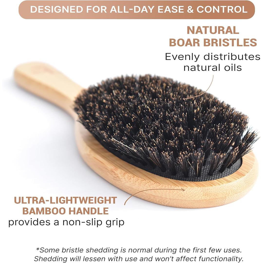 Natural Bristle Hair Brush 100% Eco Friendly Detangling Smoothing Scalp Massage Brush for All Hair Types Professional Use
