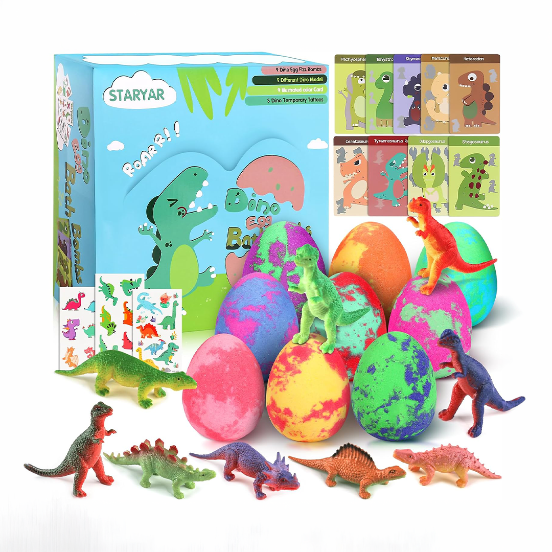 Dinosaur Bath Bombs for Kids 9 Pack Surprise Toys Inside | Bubble Bath Gift Set for Boys & Girls Ages 39