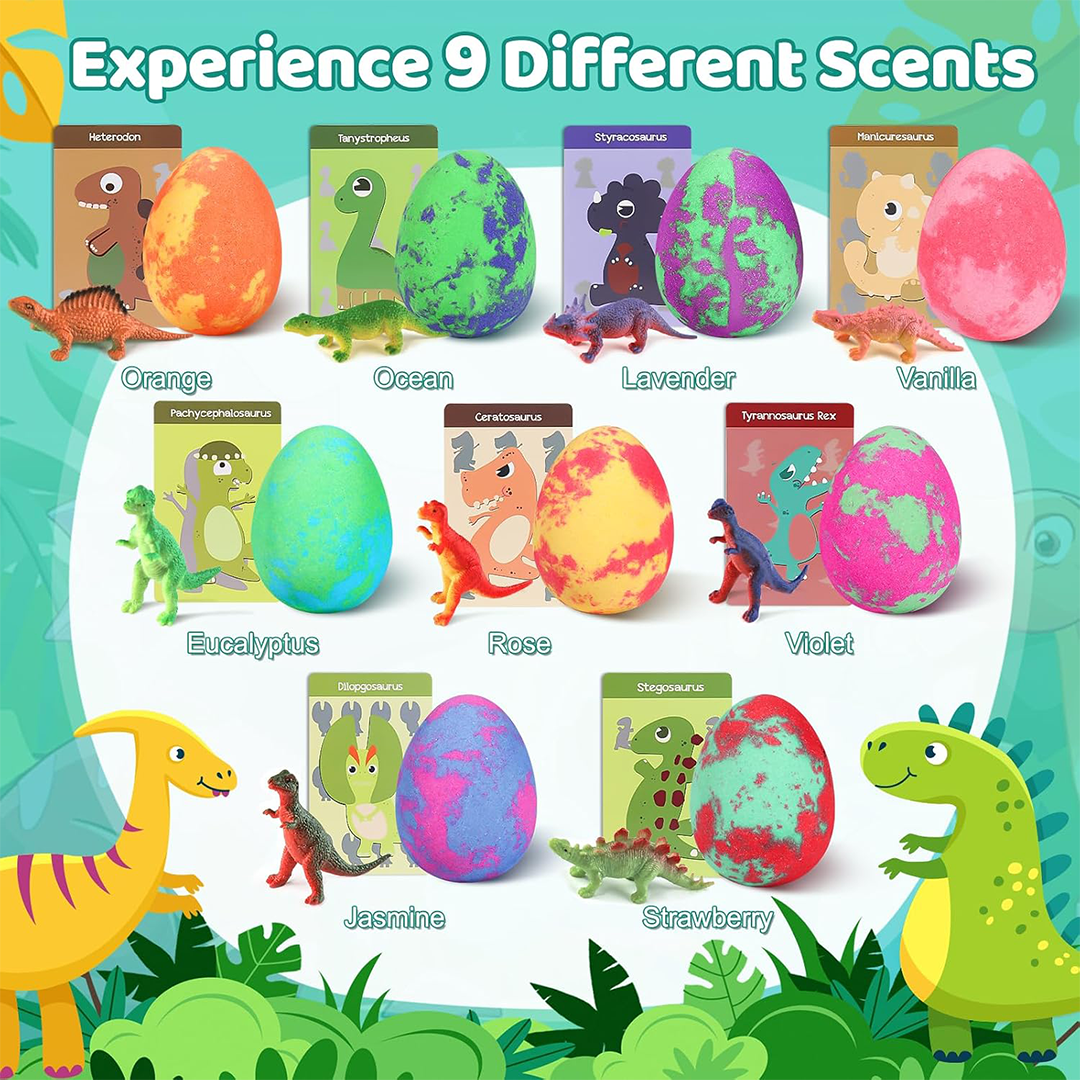 Dinosaur Bath Bombs for Kids 9 Pack Surprise Toys Inside | Bubble Bath Gift Set for Boys & Girls Ages 39