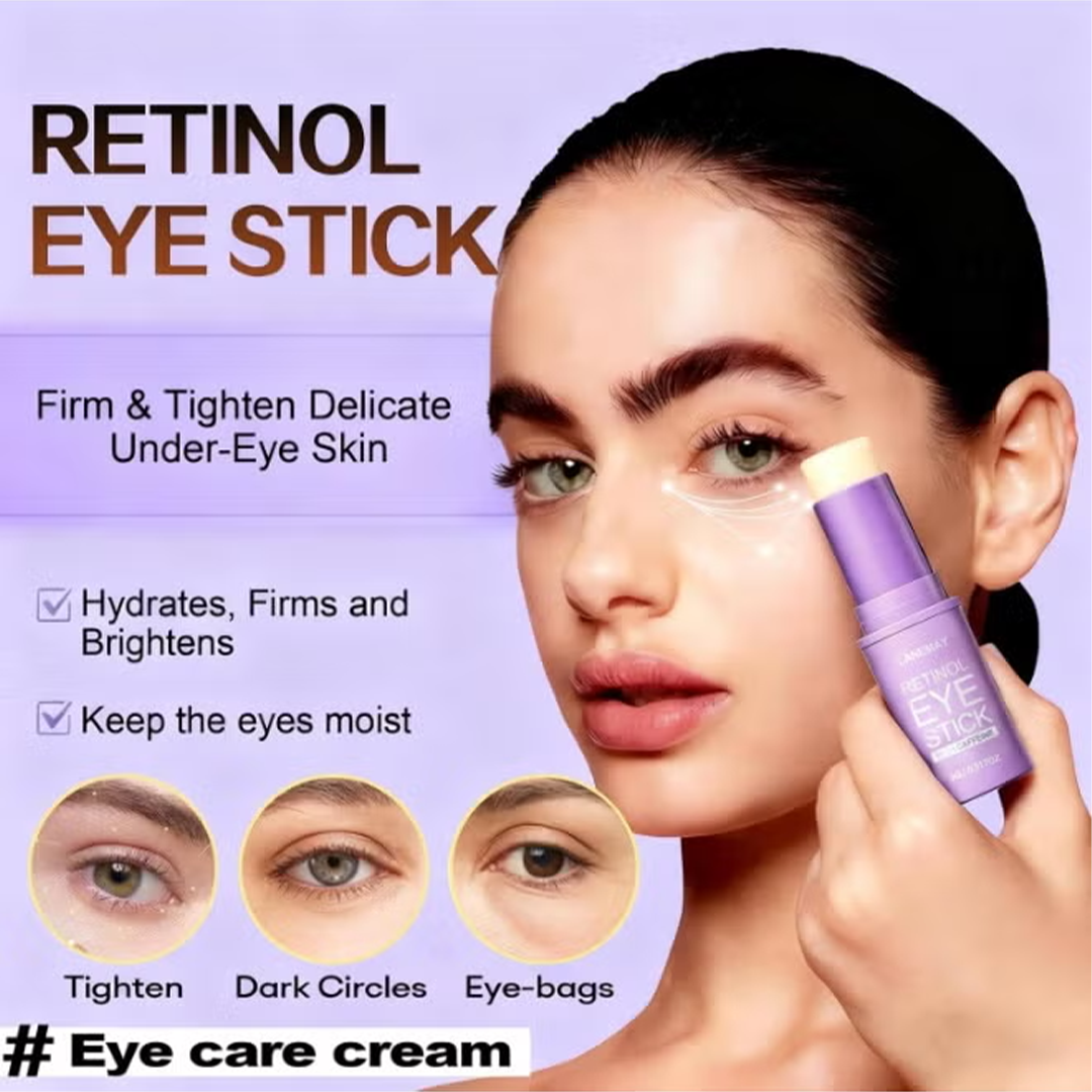Retinol & Caffeine Eye Cream Stick 9g for Dark Circles Puffiness Eye Bags Peptides Avocado Oil Under Eye Brightening Treatment