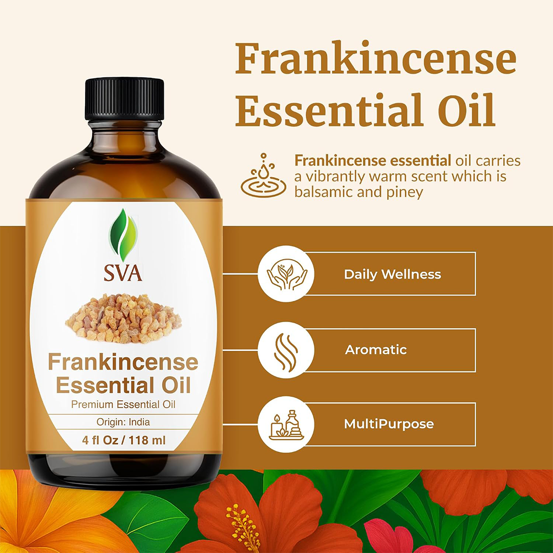 SVA Frankincense Essential Oil 4 fl oz 100% Pure Boswellia Serrata Oil with Dropper for Aromatherapy Skin Hair and Massage