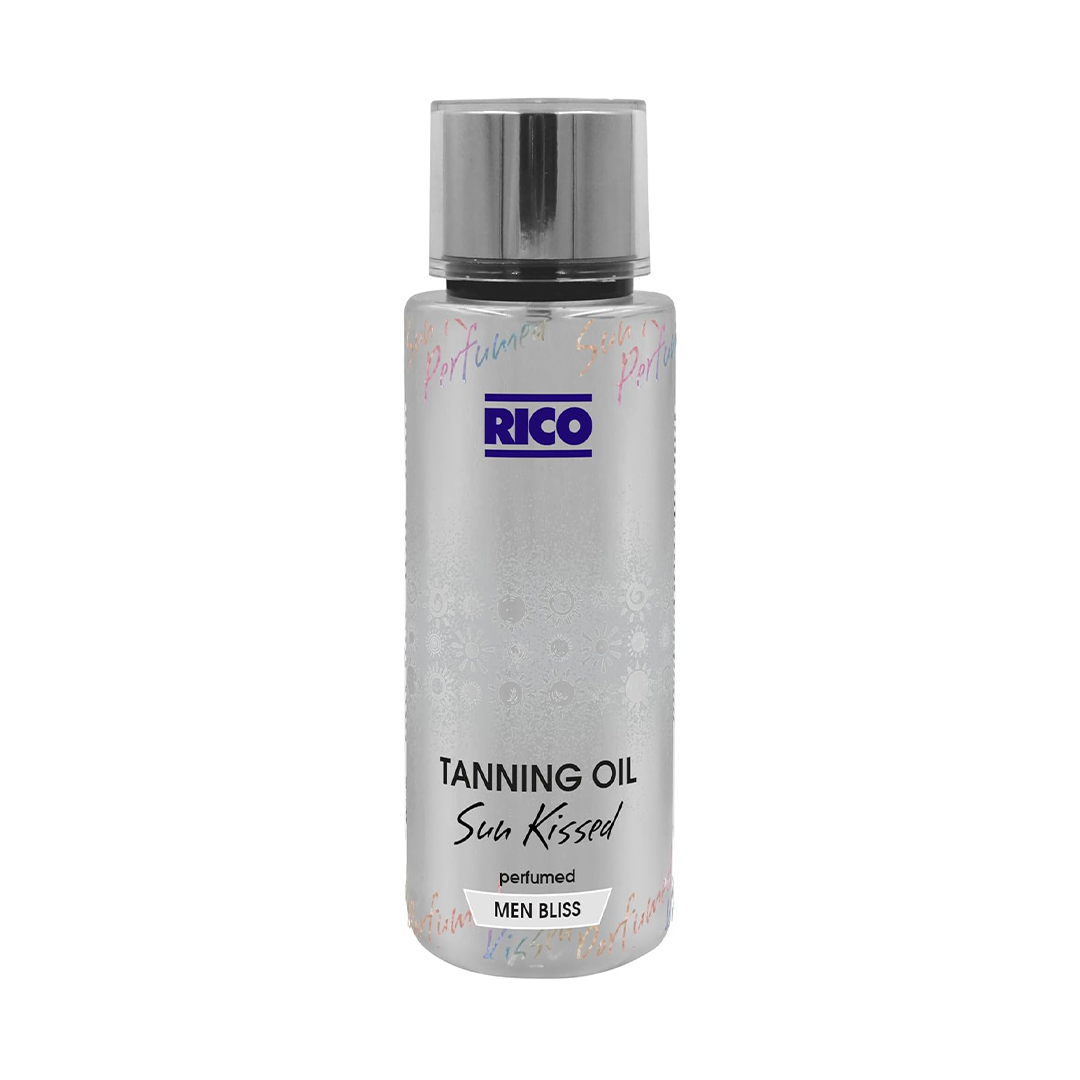 RICO Tanning Oil for Men 250ml with Coconut Oil Almond Oil Vitamin E for Natural Sun Tan and Skin Hydration