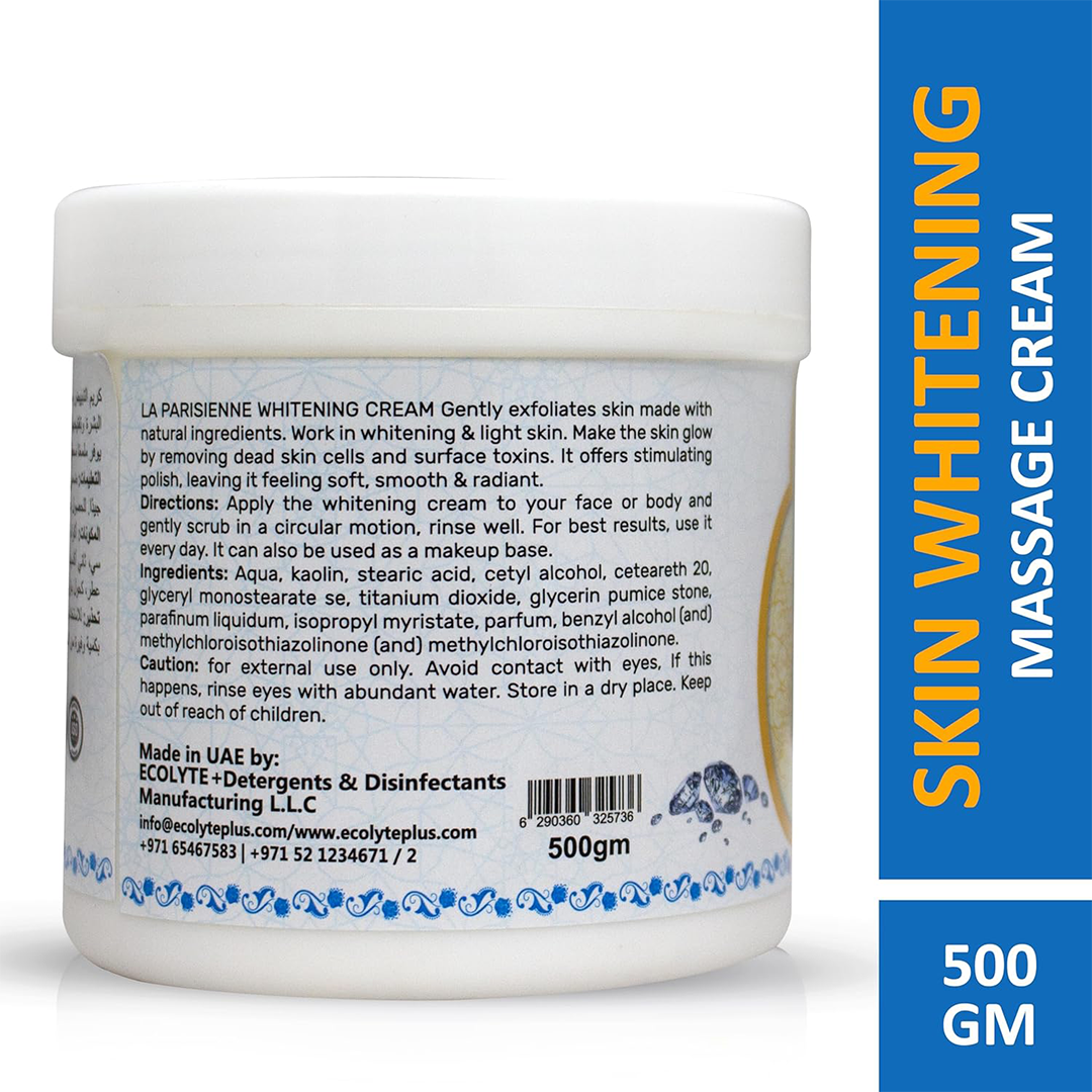 ECOLYTE+ La Parisienne Skin Massage Cream Diamond 500g Hydrating Brightening Cream for Glowing and Youthful Looking Skin
