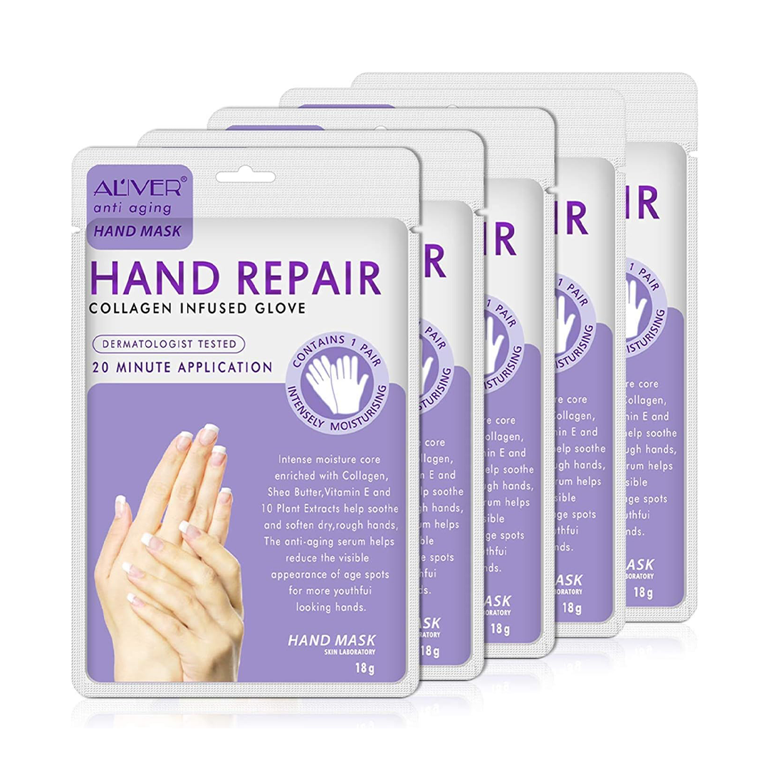 Hand Exfoliating Moisturizing Gloves Mask 5 Packs Deep Repair Treatment for Dry Rough Skin Men and Women Hand Care