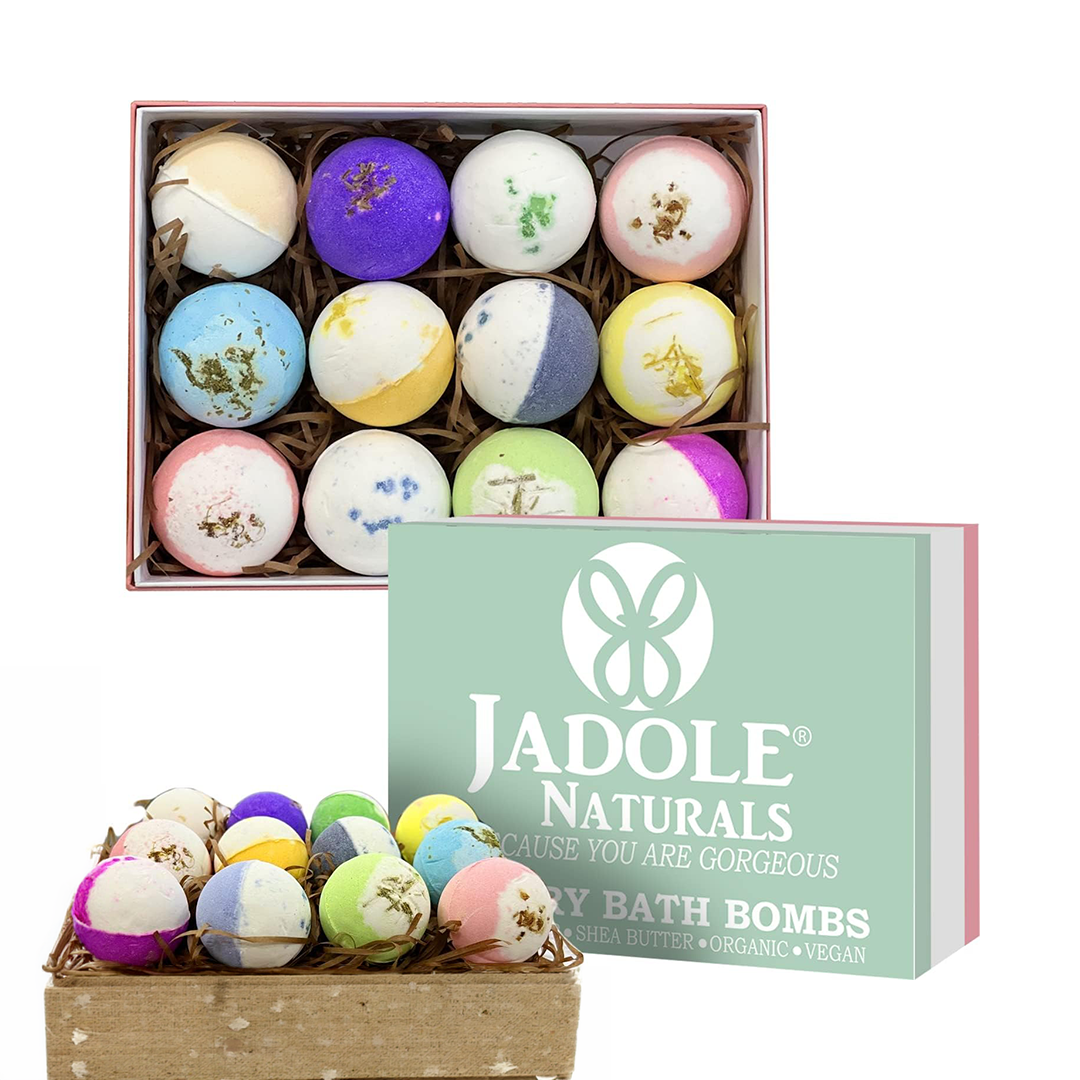 Jadole Naturals Organic Bath Bomb Gift Set 12 Pieces with Essential Oils Colorful Bubble Bath Bombs for Relaxation and Skin Moisturizing