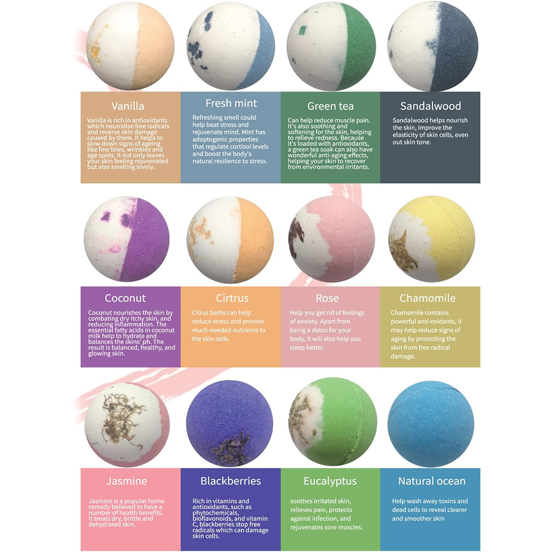 Jadole Naturals Organic Bath Bomb Gift Set 12 Pieces with Essential Oils Colorful Bubble Bath Bombs for Relaxation and Skin Moisturizing