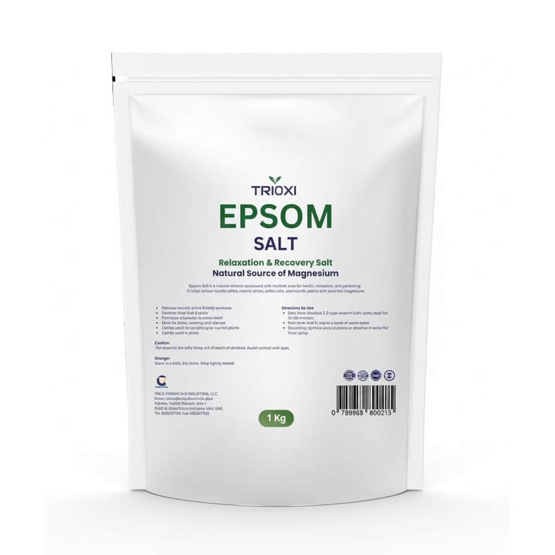 Trioxi Epsom Salt 1kg Pure Magnesium Sulfate Crystals Bath Soak for Relaxation Muscle Relief and Foot Care