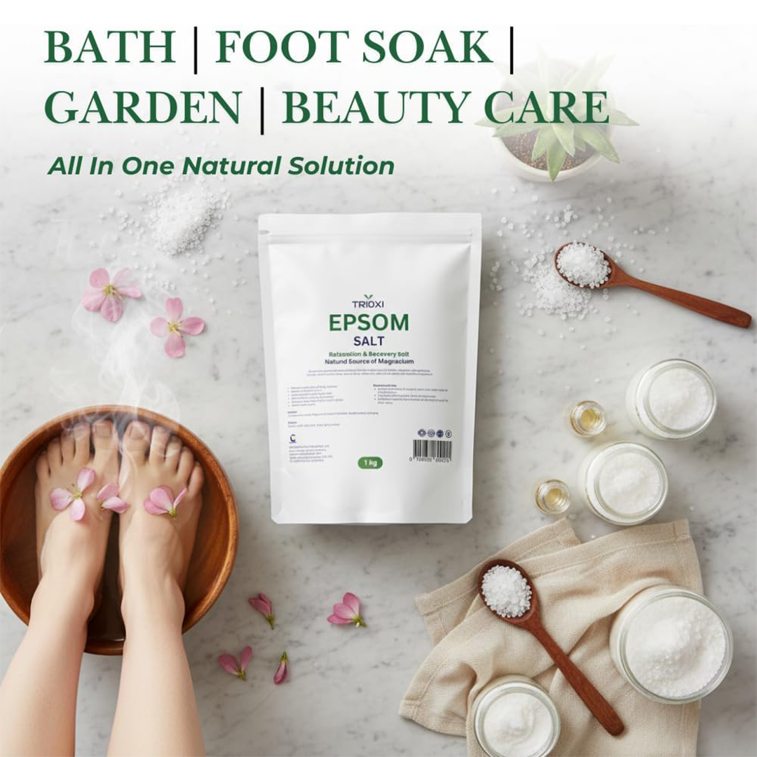 Trioxi Epsom Salt 1kg Pure Magnesium Sulfate Crystals Bath Soak for Relaxation Muscle Relief and Foot Care