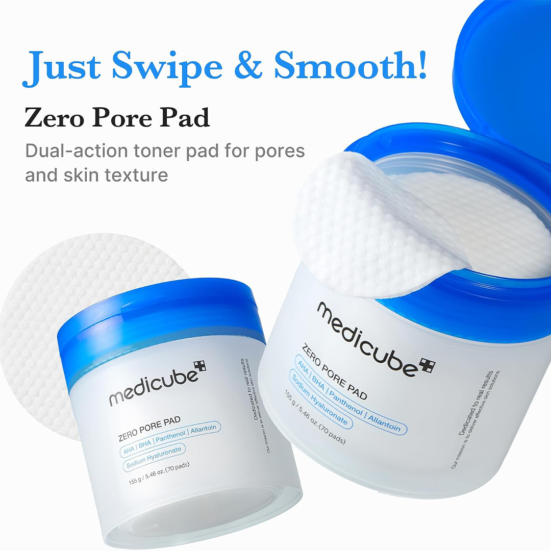 Medicube Zero Pore Pads 2.0 Dual Textured Exfoliating Toner Pads with AHA BHA for Pore Care and Smooth Skin Korean Skincare