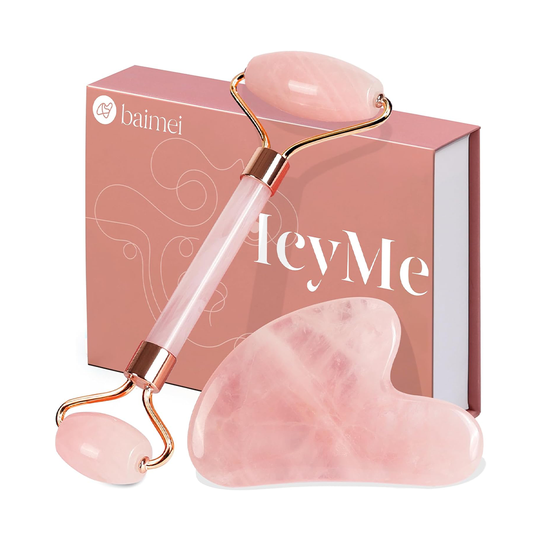 Rose Quartz Jade Roller & Gua Sha Set Facial Beauty Tools for Face Eye Neck Massage Anti Wrinkle Skin Care