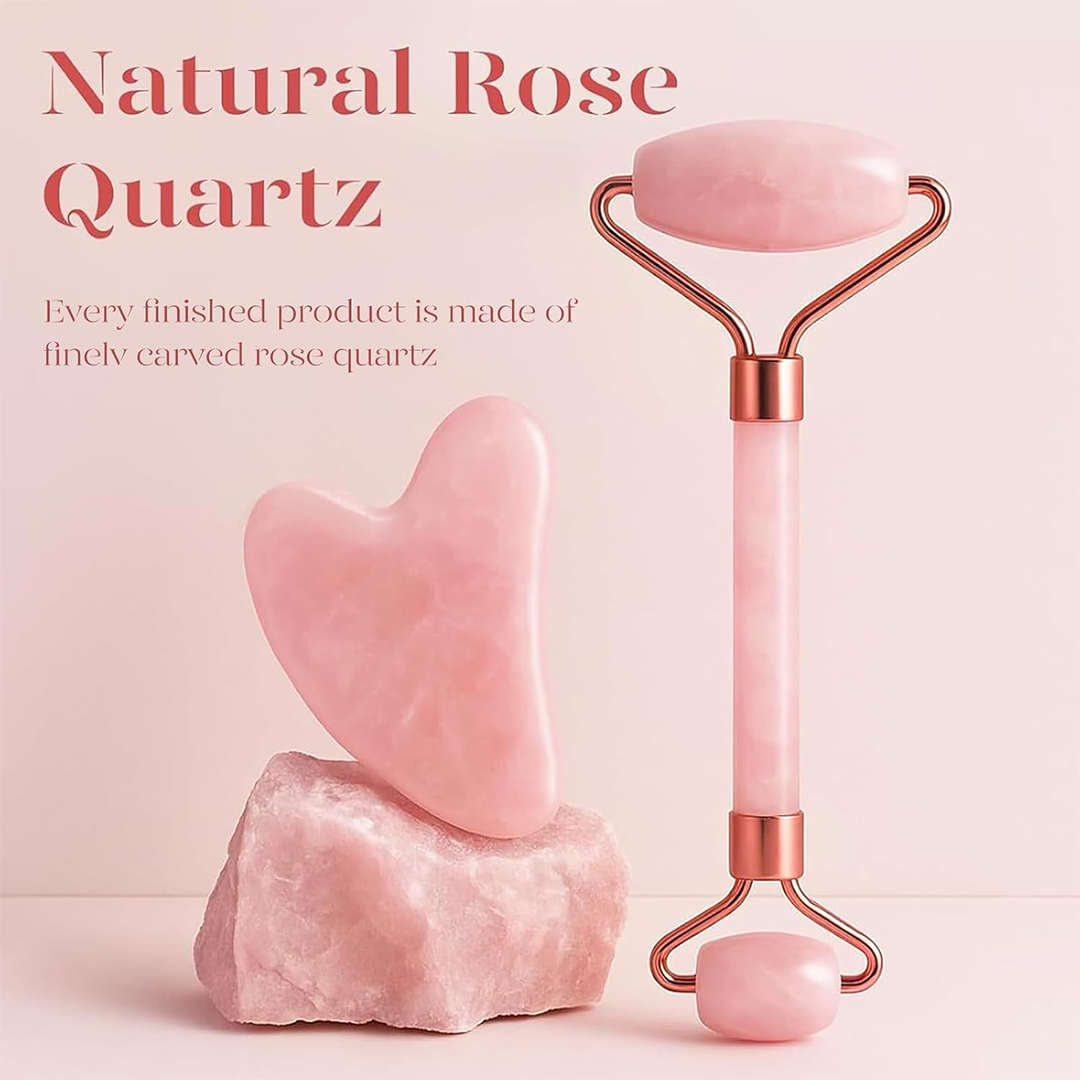 Rose Quartz Jade Roller & Gua Sha Set Facial Beauty Tools for Face Eye Neck Massage Anti Wrinkle Skin Care