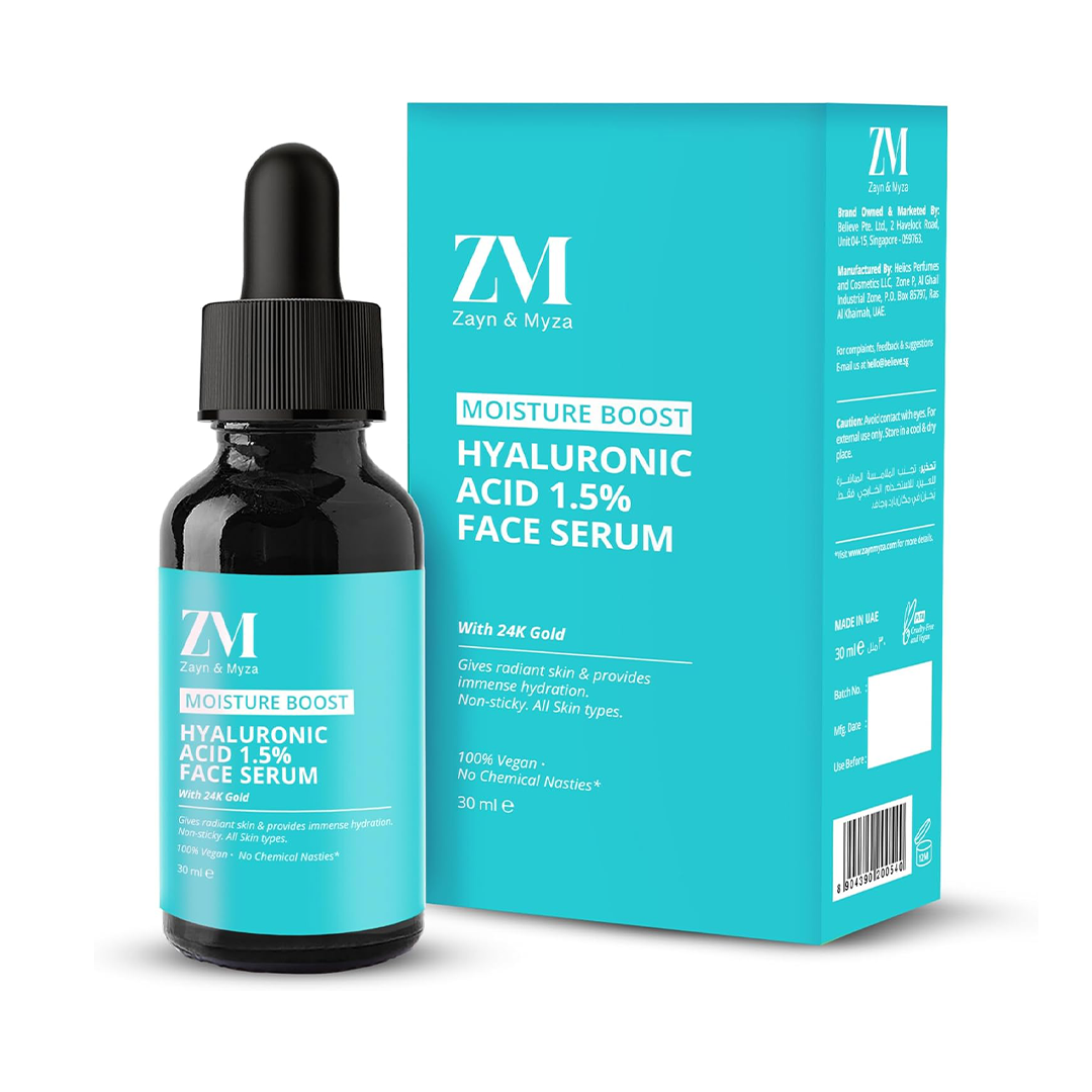 ZM Zayn & Myza Hyaluronic Acid 1.5% 24K Gold Face Serum 30ml Deep Hydration Glow Boost for Normal to Dry Skin
