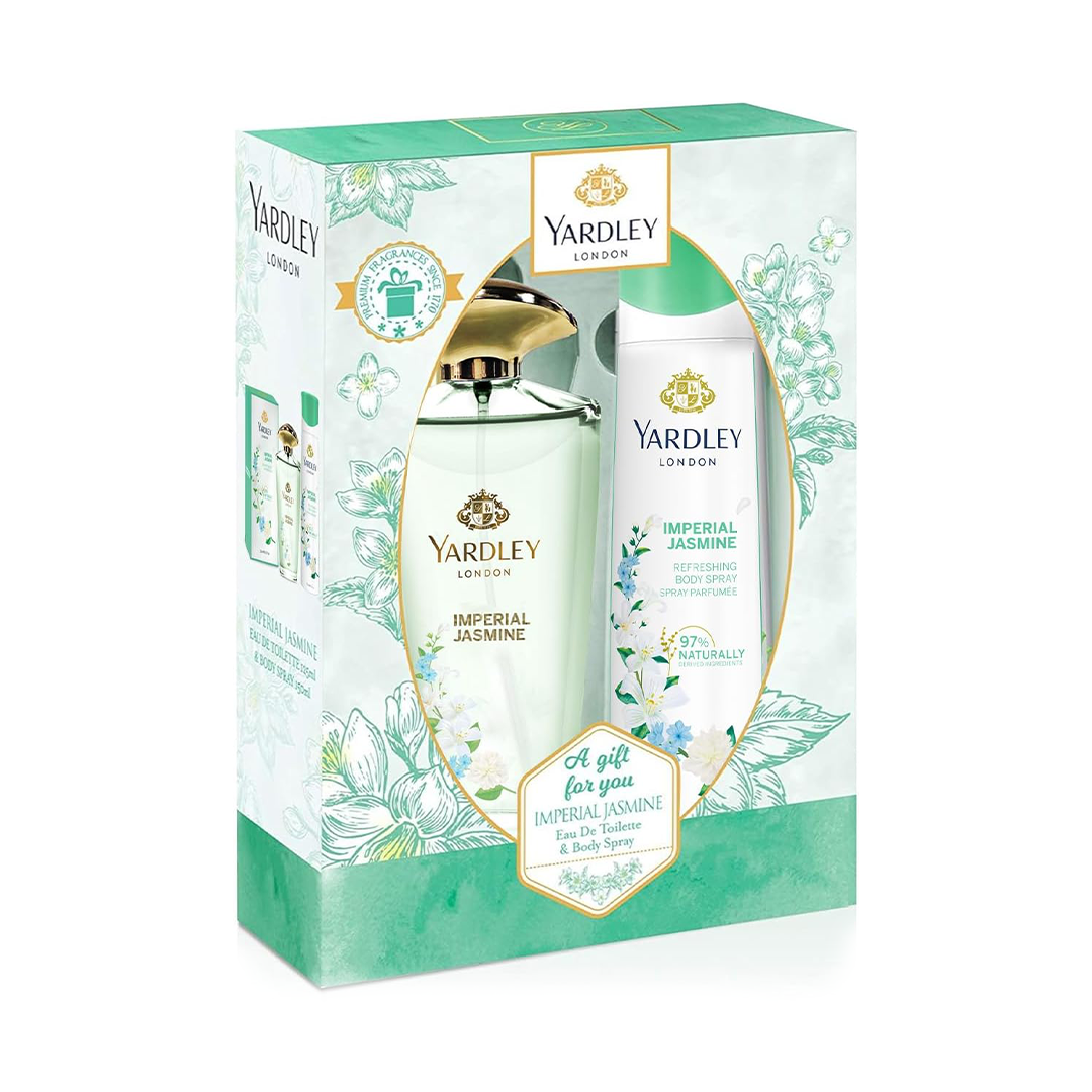 Yardley Imperial Jasmine Perfumed Gift Set EDT 125ml Body Spray 150ml Floral Jasmine Orange Blossom Fragrance