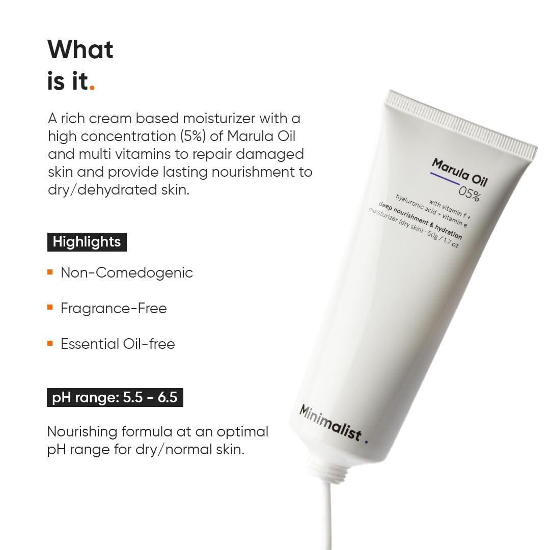 Minimalist Moisturizing Face Cream with Hyaluronic Acid and Marula Oil