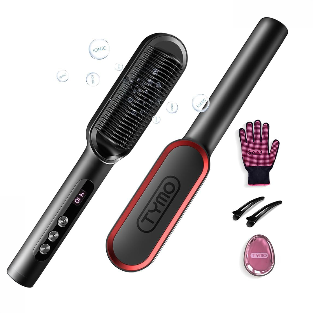 TYMO Ring Plus Ionic Hair Straightener Brush with 9 Heat Settings