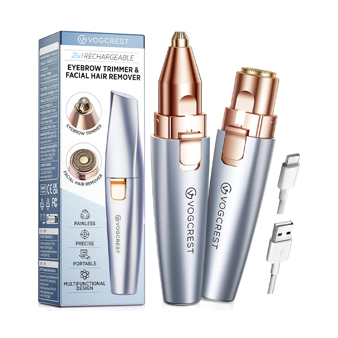 VG VOGCREST 2-in-1 Rechargeable Eyebrow & Facial Hair Trimmer Portable Electric Hair Remover