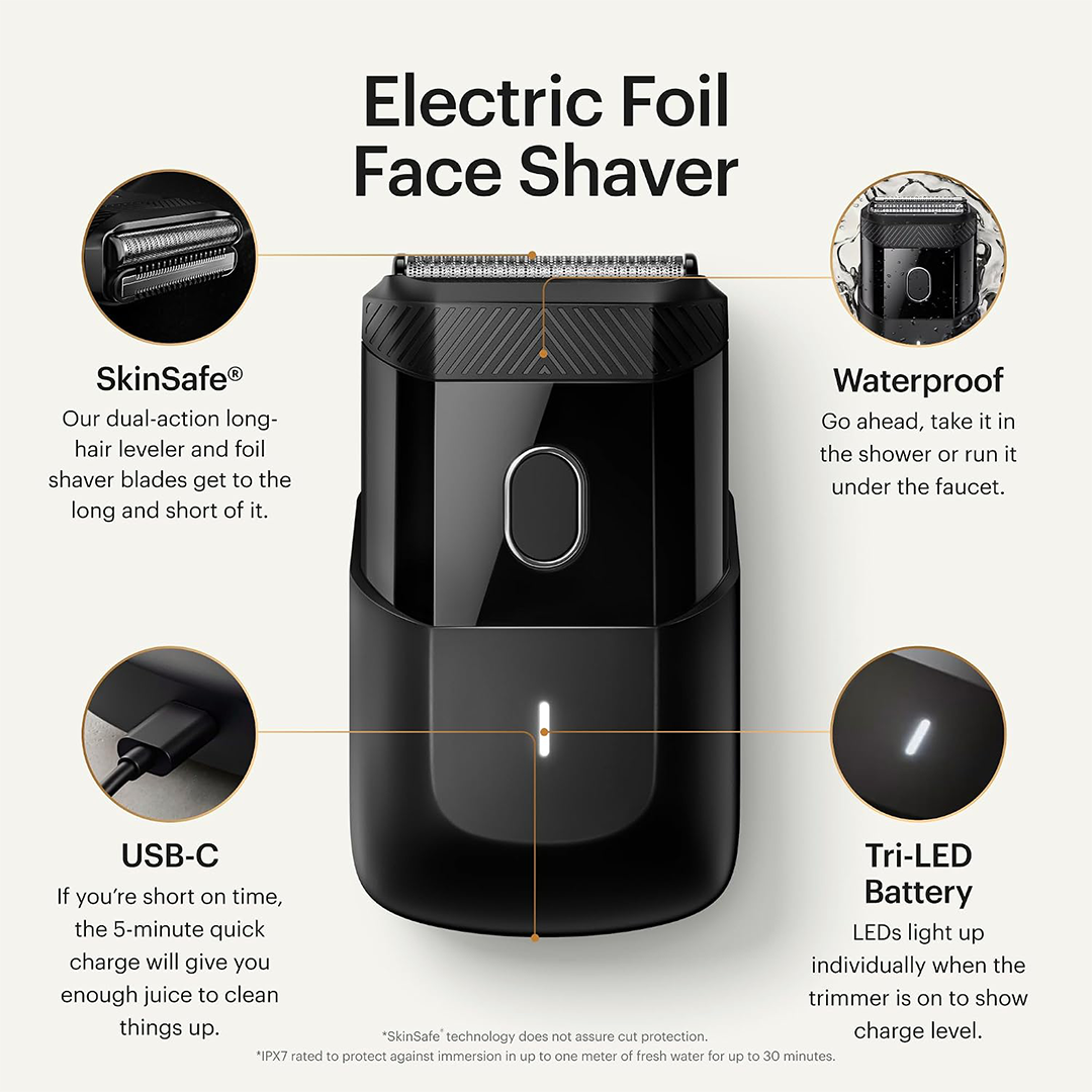 MANSCAPED The Handyman Compact Face Shaver USB C Rechargeable Portable Electric Facial Shaver for Men