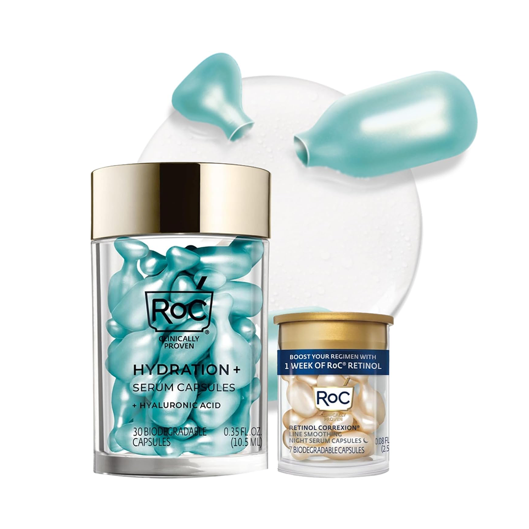 RoC Multi Correxion Hyaluronic Acid & Retinol Capsules Anti-Aging Skincare Set Hydrating & Wrinkle-Reducing Face Capsules for Smoother, Firmer-Looking Skin