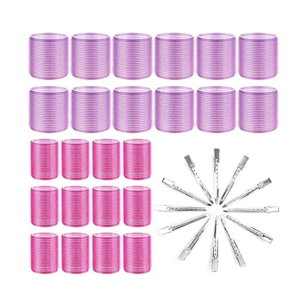 Cludoo 36 Pcs Heatless Hair Rollers Set With 24 Self Grip Curlers And 12 Stainless Steel Duckbill Clips For Curls Waves And Hair Volume black color
