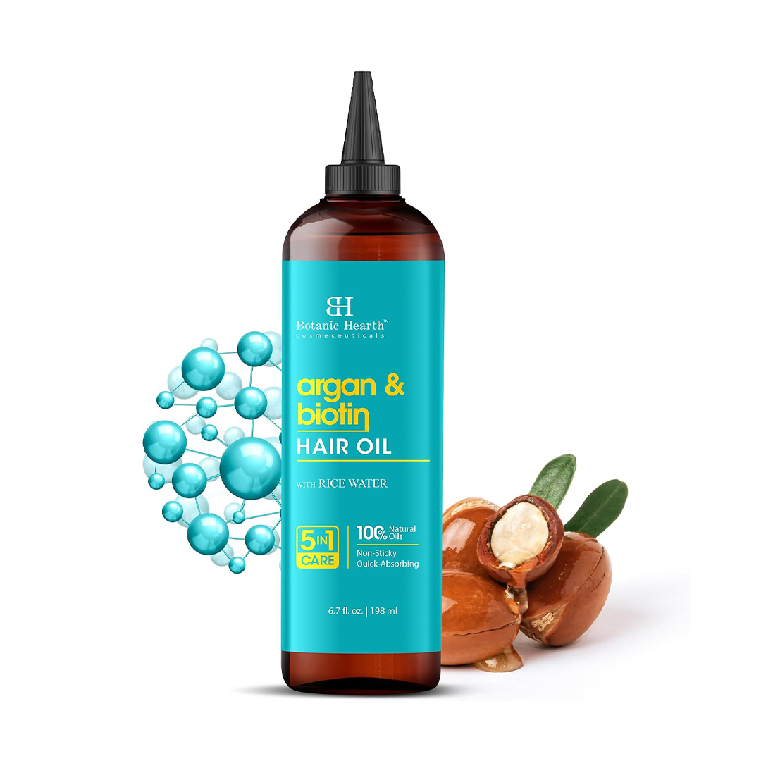 Botanic Hearth 100% Pure Argan & Biotin Hair Oil – 6.7 fl oz (198ml)
